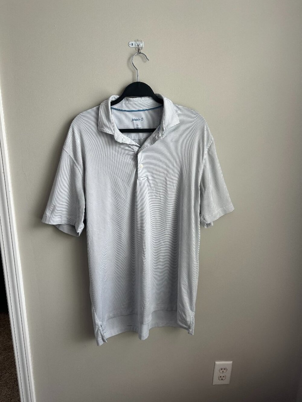 johnnie-O Blue & White Striped Short Sleeve Polo Shirt - Men’s Large